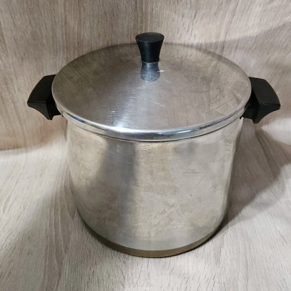 Vintage Revere Ware 1801 Copper Bottom 8 Qt Quart Stock Pot & Lid USA Clinton OH